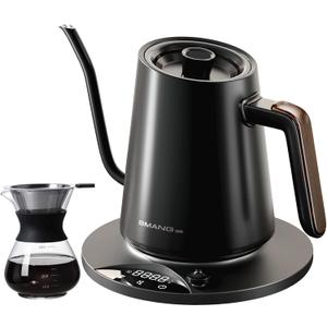Electric Kettles Gooseneck Electric Kettle with 1F Precision Temp Control Fast Boiling Pour Over Coffee & Tea Kettle, 304 Stainless Steel, BPA-Free, 0.9 Liter, Black(Kettle + Pour Over Coffee Maker)