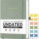 LOAPEM Daily Planner Undated, Appointment Book for Hourly, Daily and Monthly, 365 Days, One Page a Day, Medium Size (5.7" x 8.3"), Leather Hardcover, 12 Self-adhesive Monthly Tabs (Light Green)