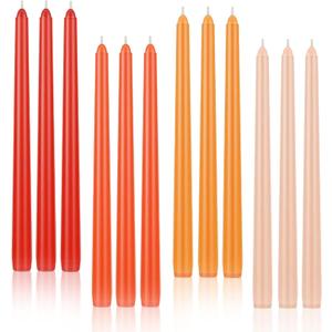 12 inch Orange Gradient Taper Candles Unscented Smokeless Long Tall Tapered Candle for Candlesticks Sticks Wedding Advent Home Decor Dinner ChristmasSet of 12