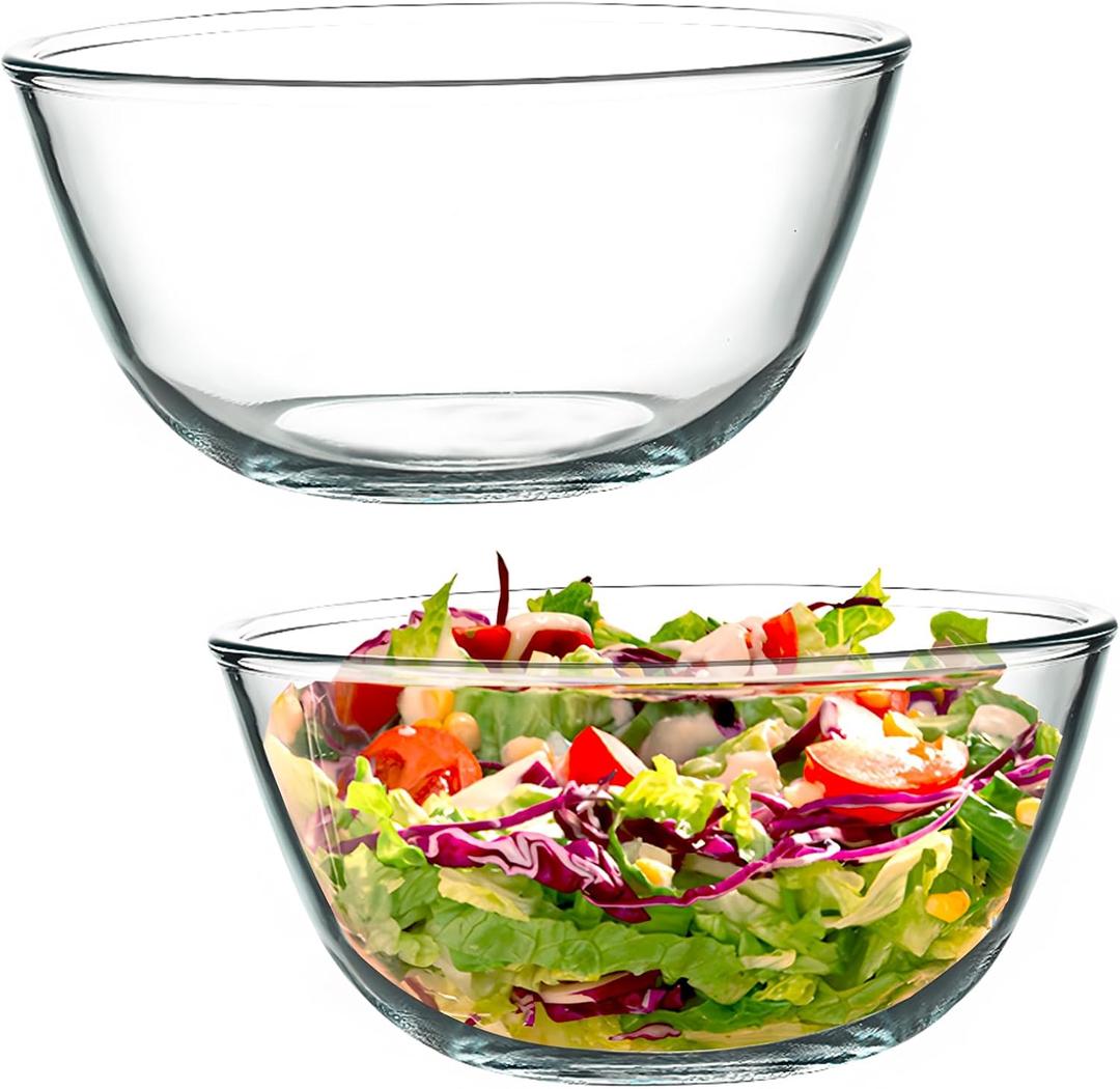 2 Pack 8.2 in Deep Mixing Bowls Glass Salad Bowl Round Glass Serving Bowls for Cooking Baking Prepping Dishwasher & Microwave & Oven Safe, 71oz Breads Proofing Bowl