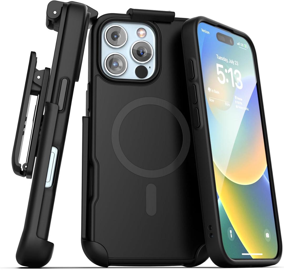 Encased SlimShield for iPhone 16 Pro Belt Clip Case with Phone Holster (Compatible with MagSafe) Matte Black (iPhone 16 Pro)
