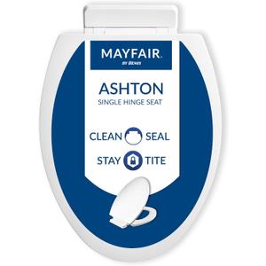 Mayfair Ashton Easy to Clean Single Hinge Toilet Seat, Modern Slow Close Wood Toilet Seat, Made in USA, Elongated, White