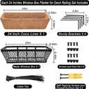 Halatool 24 Inch Window Boxes Planters, 2 Pack Sturdy Metal Deck Flower Railing Planter Box with Coco Liners for Indoor Outdoor Decor, Adjustable Rail Planter for Window Fence Porch Balcony Patio Lawn