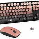 Wireless Keyboard Mouse Combo,104 Round Keys Cute Colorful Keyboard with Retro Typewriter Style,Letton Full Size Keyboard with Number Pad&Mouse with 3 DPI for PC Mac Laptop Computer Windows-Black