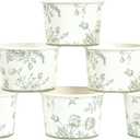 50Pcs Floral Treat Snack Cups Sage Green Flowers Ice Cream Cups 9oz Disposable Green and White Chinoiserie Dessert Bowls for Sundae Frozen Yogurt Soup Birthday Party Supplies