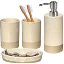 CAAS Bathroom Accessories Set 4, Beige Soap Dispenser for Bathroom, Toothbrush Holder, Tumbler Cup and Soap Dish, New Apartment Essentials, Modern Beige Bathroom Décor (Rustic)