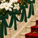Civaner 16.4 ft Christmas Velvet Bow Garland Staircase Decorations with 6 Pcs 27.5 Inch Large Bow for Stair Railing Fireplace Fence Mantle Holiday Decor Xmas Indoor Outdoor(Green)