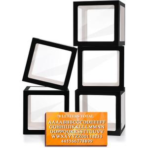 Ledido Black Transparent Balloon Boxes With 78 Letters, Letter Box for Baby Shower Clear Baby Box Black Balloon Boxes for Birthday, Bridal Shower, Graduation Prom Party Decoration, 5 PCS