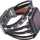 Posh Leather Bands Compatible with Fitbit Versa/Fitbit Versa Lite/Fitbit Versa 2 Bands for Women, Handmade Multilayer Wrap Bracelets Jewelry Strap Wristband for Fitbit Versa Smart Watch