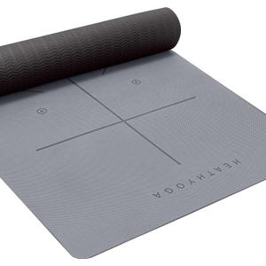 Heathyoga Yoga Mat Non Slip TPE Pilates Exercise Mats for Home Workout Gym Fitness Eco Friendly Thick Hot Yoga Mat with Strap Body Alignment,72"x 26" Thickness 1/4"