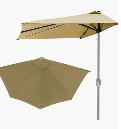 Strong Balcony Patio Half Umbrella Replacement Canopy Cover Only,Sun Shades Outdoor Patio for 9ft 5 Ribs Half Patio Umbrella for Balcony, Garden,Apartments,Deck (Only Canopy) (Beige)