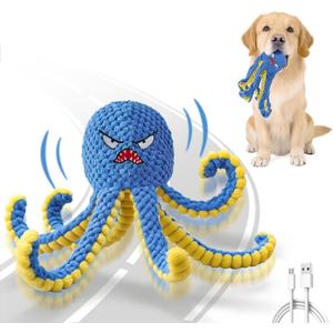 Interactive Dog Toys Octopus,Durable Automatic Jumping Dog Toy to Keep Them Busy,Squeaky Moving Tug of War Doggie Toy,USB Rechargeable,Not for Aggressive Chewers (Blue)