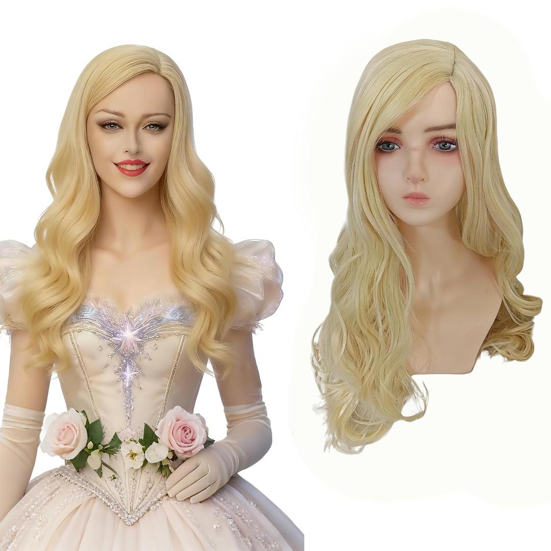 Gllindaa Wigs, Long Wavy Blonde Wig for Women, Princess Halloween Costume Party Cosplay Wig with Wigs Cap (Blonde)