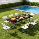 BestOffice | 6FT Folding Table | Black Wood Grain | Portable Plastic Table, 6 FT 70"x28"