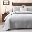 Velvet Quilt Set King Size - 3-Piece Lightweight Bedding, Soft Velvet Comforter, Oversized Bedspread Coverlet for All Season, Soft Gray