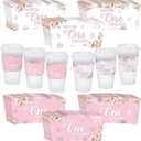 Lincia 30 Pcs Winter Onederland 1st Birthday Girl Pink Coffee Cup Sleeves Disposable Winter Onederland Birthday Decorations Party Supplies Baby Shower Decoration for Girl