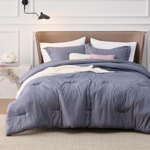 Bedsure Queen Comforter Set - Denim Grey Comforter Queen Size, Soft Bedding for All Seasons, Cationic Dyed Bedding Set, 3 Pieces, 1 Comforter (90"x90") and 2 Pillow Shams (20"x26"+2")