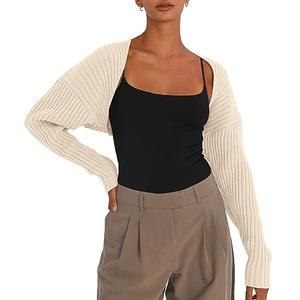 LILLUSORY Womens Cropped Cardigans Bolero Shrug Fall Sweater Cute Tops Fashion Trendy Long Sleeve Outfit Y2K Clothes Light Apricot S
