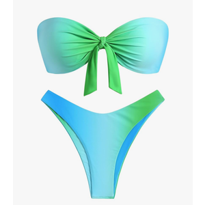 ZAFUL Knotted Bandeau Bikini for Women Strapless Swimsuits High Cut Bathing Suit Sexy Cheeky Tie Side Swimwears, Size M