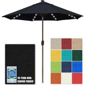 EliteShade USA 10-Year-Non-Fading 10ft Market Patio Umbrella, Commercial Grade Table Sun Umbrella with 80 Solar LED Lights, Crank Open, Windproof & UPF 50+ UV Protection for Garden, Deck, Pool, Backyard, Black