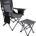 FAIR WIND Oversized Padded Camping Chair with Footrest Stool Set Heavy Duty Support 300 LBS Cooler Bag - Black, Single Pack