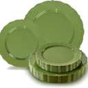 Tinybee 60PCS Green Plastic Plates - Heavy Duty Green Disposable Plates, Elegant Plastic Plates for Bridal Shower, Wedding and Party Including 30 Dinner Plates 10 '' & 30 Dessert Plates 7.5 ''