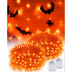 Halloween String Lights Battery Operated, Orange Lights for with Timer Waterproof 16.4ft 50 LED Halloween Decorations for Outdoor Indoor Patio Party Garden Yard Decor 2 Packs