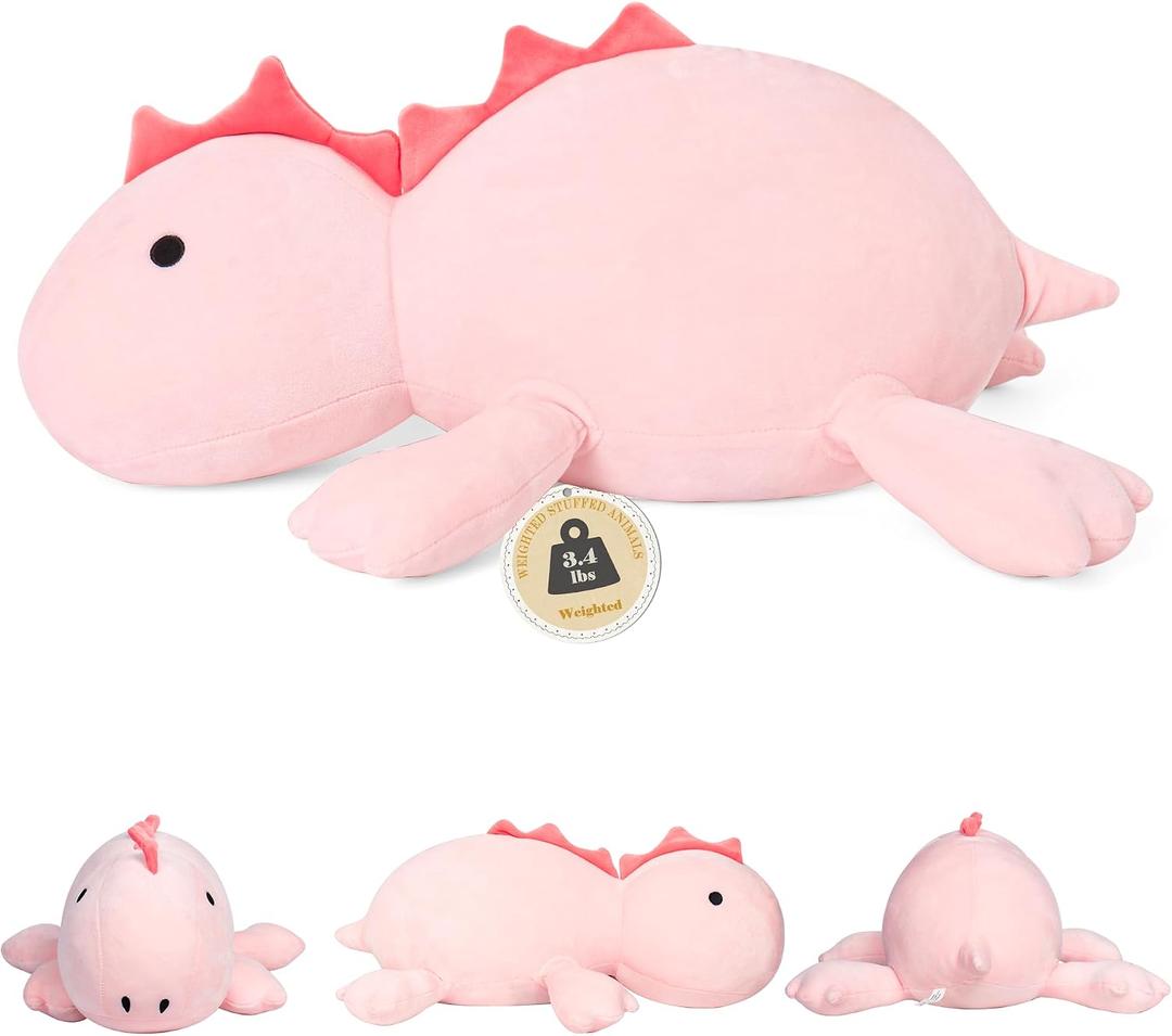 IdeaMeme 22" 3.5 lbs Weighted Dino Stuffed Toys, Cute Animals Plushie Dolls Pillow Gifts for Kids Adults (Pink)