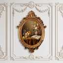 Wonderjune 7x9 Inch Vintage Oval Gold Picture Frame, Carved Resin Antique Ornate Frame for Tabletop or Wall Hanging Display, Victorian Baroque Home Decor