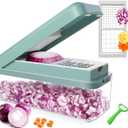 Vegetable Chopper, Onion Dicer, Mandoline Slicer, Food Chopper with Container, Vegetable Cutter for Salad Potato Carrot Garlic2 Blades, Blue White