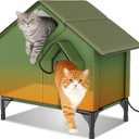 Outdoor Heated Cat House for Winter, Weatherproof Insulated Cat Shelter with Removable Heating Pad, 20" Tall Outdoor Cat House for Multiple Cats with Dual Skylight Top View & Jump-Out Exit