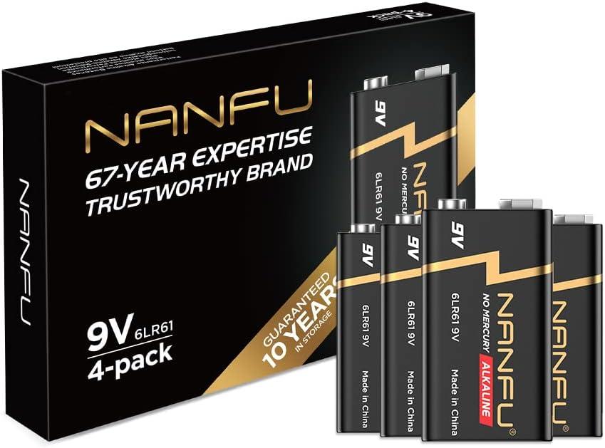 NANFU High Performance 9V Batteries (4 Count), Ultra Power 9 Volt Batteries, Long Lasting for Household Devices