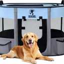 Foldable Dog Cat Playpen, Portable Dog Crate for Puppies, Cat, Puppy Play Pen for Indoors, Kennel Tent Crate for Indoor Outdoor Travel Camping Use with Carrying Case (Blue, L)