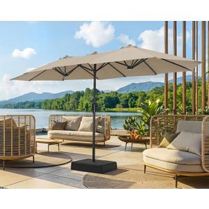 SUPERJARE 13FT Outdoor Patio Umbrella with Base Included, Double Sided Pool Umbrellas with Fade Resistant Canopy, Large Table Umbrella for Deck, Market, Backyard - Warm Beige
