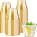 Lamosi 100 Pack 9 oz Gold Plastic Cups, Disposable Gold Glitter Plastic Cups, Fancy Clear Plastic Cocktail Cups for Wedding, Thanksgiving, Christmas, Parties