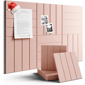 Felt Bulletin Board Tiles Large 36" x 24" Cork Board Alternative-6 Pack with 40 Adhesive Tabs, Thick Slat Wall Panels for Office Decor, Push Pin Board Wall Organizer Alternative - Pink