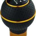 Yellow Shifter Gear Knob 5 Speed Leather Ball Shift Knob for Most Manual Automatic Vehicles (Yellow Circle)