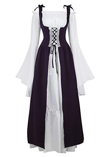 Womens Renaissance Cosplay Costume Medieval Irish Over Dress and Chemise Boho Set Gothic High Waist Gown Dress , L/XL 