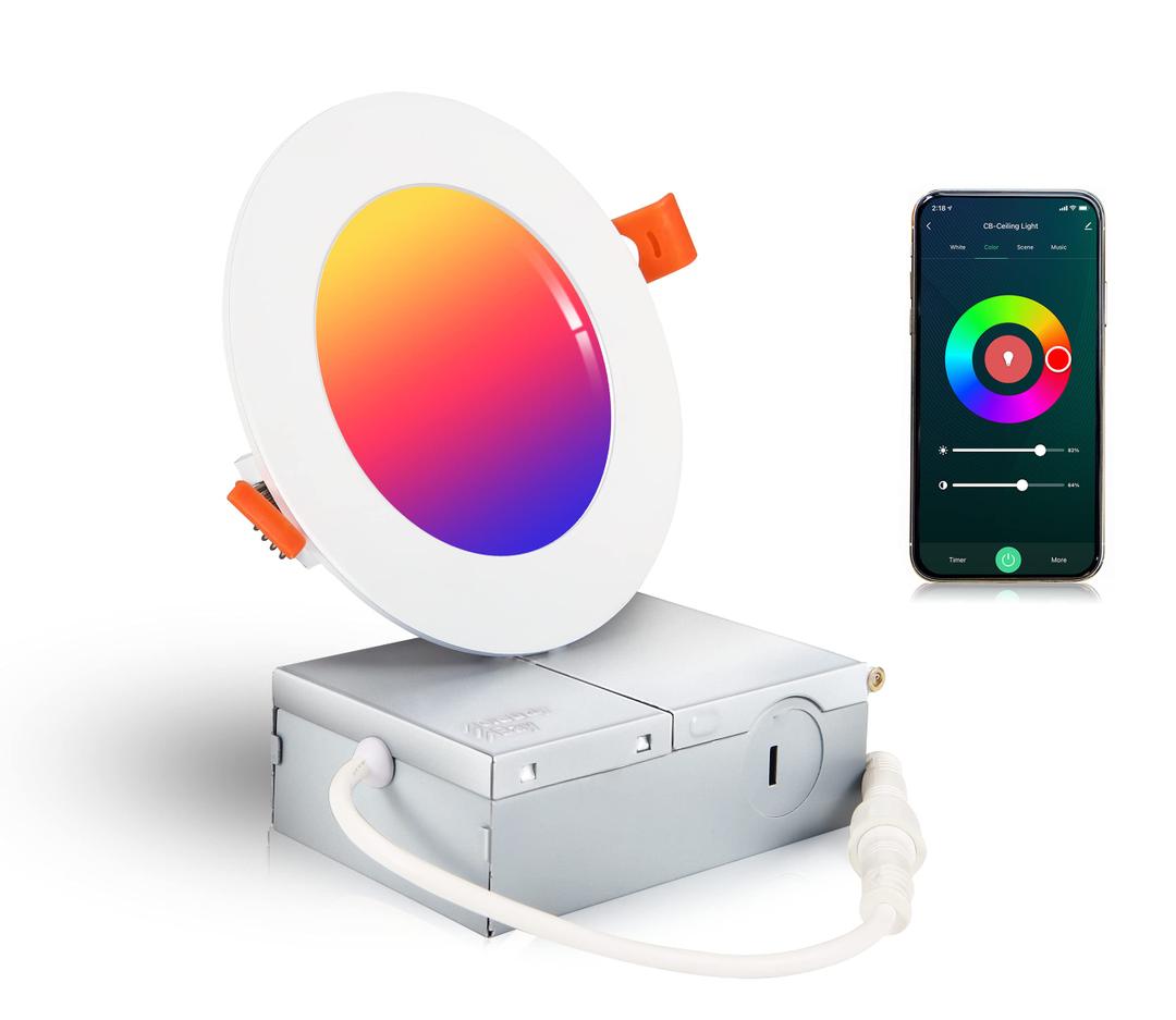 CLOUDY BAY [12 Pack] 4inch Smart WiFi LED Recessed Lighting,RGBCW Color Changing, Compatible with Alexa and Google Home Assistant, No Hub Required,10W 650LM, 2700K-6500K,CRI90+ Wet Location