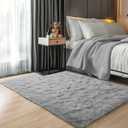 3x5 Grey Fluffy Bedside Area Rug Machine Washable, Small Shag Rugs Non Shedding for Living Room, Fluffy Carpet Anti Slip, Kids Playroom, Boy Girl Nursery