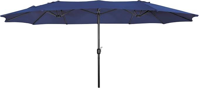 Home Furniture 15 ft x 9 ft Double Sided Twin Market Table Umbrella, Extra Long for Outdoor Patio Balcony Garden(Navy Blue)