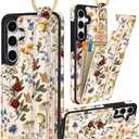 Petitian for Samsung Galaxy A35 5G Case with Wallet - Women Girls Cute Girly Aesthetic Unique Design Leather Credit Card Holder Cardholder Stand Wristband for Galaxy A35 5G, Vin Flower