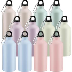 Domensi 12 Pcs 20oz Aluminum Water Bottles Bulk Reusable Water Bottles Lightweight Leak Proof Aluminum Sports with Twist Cap Buckle for Gym, Hiking, Cycling, Camping, Fishing