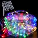 YEGUO Solar Rope Lights Outdoor Waterproof, 66ft 200 LED Multicolor String Lights, 8 Modes Fairy Lights in Clear Thin Tube