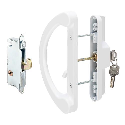 HILLMASTER Sliding Glass Door Handle with Mortise Lock and Key Cylinder,Patio Door Lock with Key Replacement Patio Door Handle Set Sliding Door Lock Fits 3-15/16" Screw Hole Spacing,Reversible Design