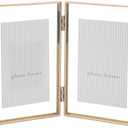 Gold 4x 6'' Double Floating Frame, For Photo Sizes (2 x3'' 3.5x 5'' up to 4x6'' ), Beautiful Metal Lace Edge Frames Adjustable Tabletop/Shelf Photo Frame, Classy Gift Choice for Wedding, Thanksgiving