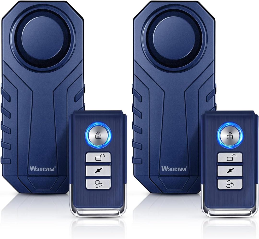 WSDCAM Bike Alarm with Remote 2 Pack, 113dB Wireless Anti-Theft Vibration Motorcycle Bicycle Alarm Vehicle Security Alarm System (Blue)