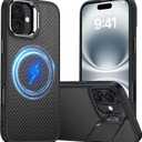 Magnetic for iPhone 16 Plus Case Carbon Fiber Skin SensationCompatible With magsafeMetal Lens KickstandDropproof Sturdy Carbon Fiber PatternWireless Charging Case for iPhone 16 Plus (Black)