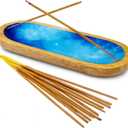 TOSQP27 Incense Burner Holder Ash Catcher for Sticks, Home Incent Burner Wooden Handmade Modern Gift Wood Decor  Blue Resin Art Tray | for Aromatherapy, Meditation, Yoga & Home Fragrance Decorative