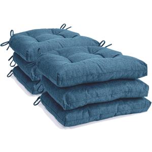 Chair Cushions for Dining Chairs Set of 6, Non Slip Indoor Kitchen Chair Cushions with Ties, Tufted Memory Foam Seat Chair Pads, 17" x 16" x 3", Blue